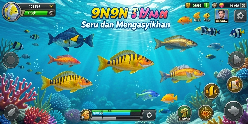 Tangkapan layar gameplay 9N9N menunjukkan keseruan Tembak Ikan.