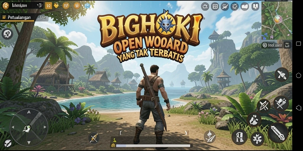 Tangkapan layar gameplay BIGHOKI yang menunjukkan eksplorasi Open World.