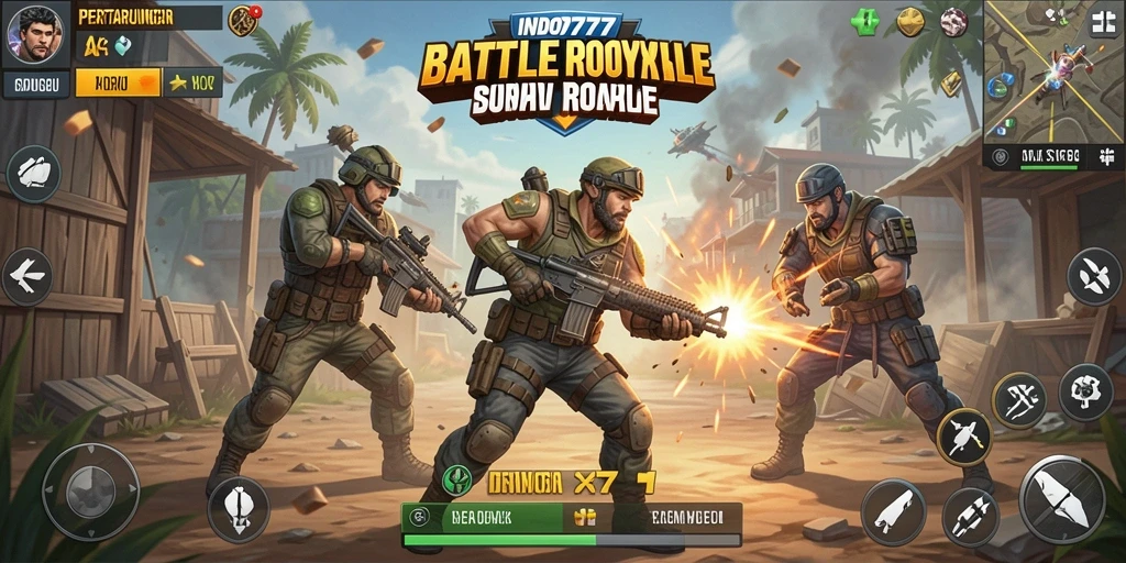 Tangkapan layar gameplay seru dari INDO777 dalam pertarungan Battle Royale.